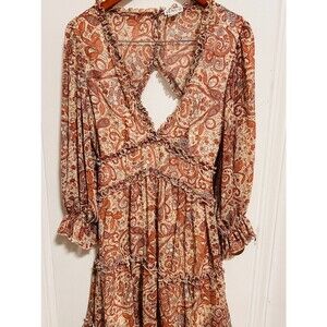 VENUS Rust & beige cream Paisley Tiered Midi Dress cowgirl country or bohemian